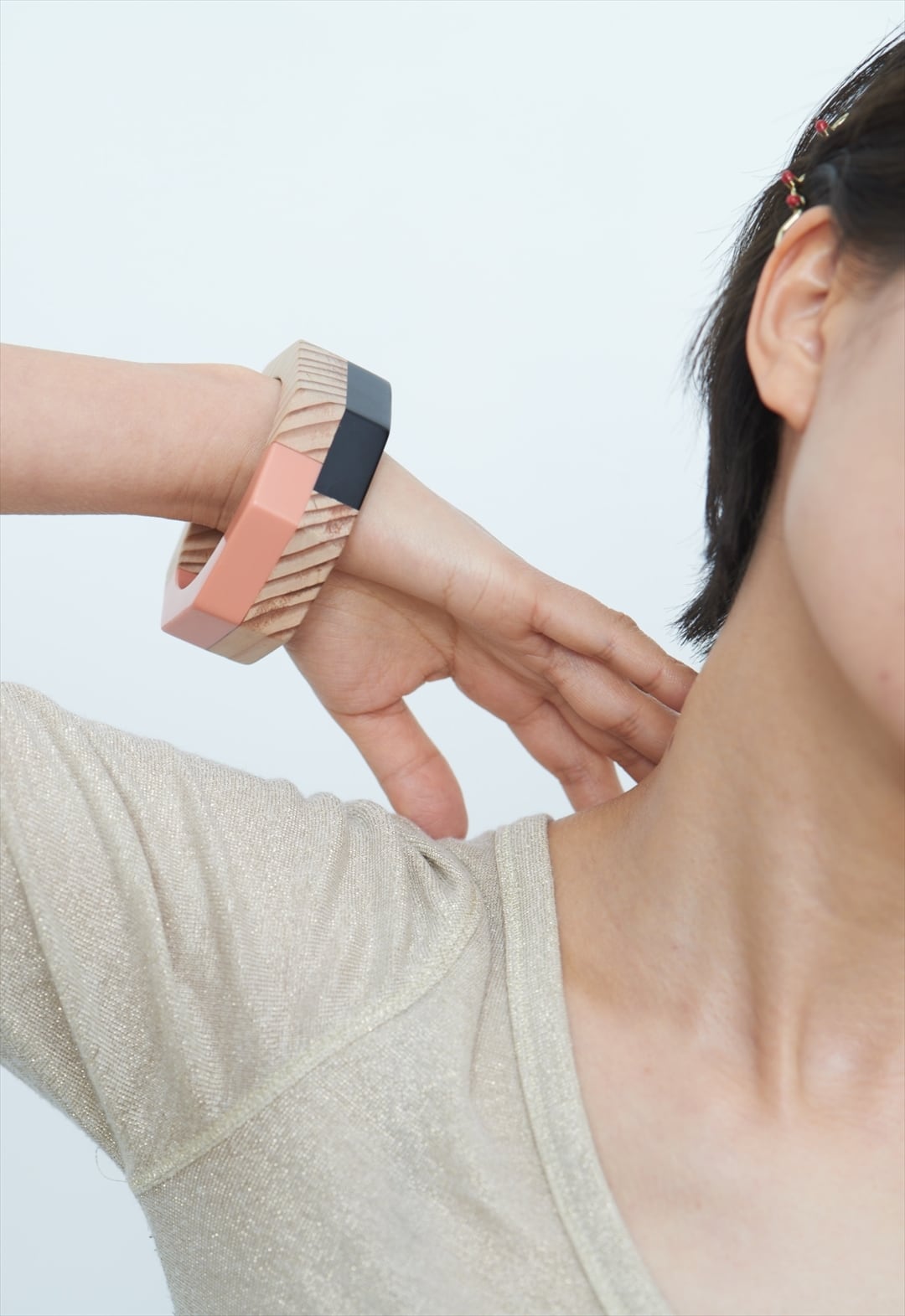 ethical wood bangle Viridian×White | paisley