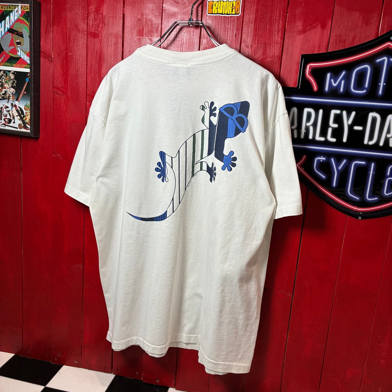 90s Vintage GECKO Tシャツ　白　ヤモリ　トカゲ　両面プリント