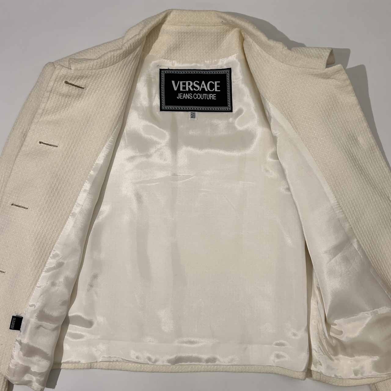90s VERSACE JEANS COUTURE ヴェルサーチ ジーンズ クチュール ヴィーナスボタン 銀ボタン ステンカラー ジャケット 26/40/レディース ビンテージ