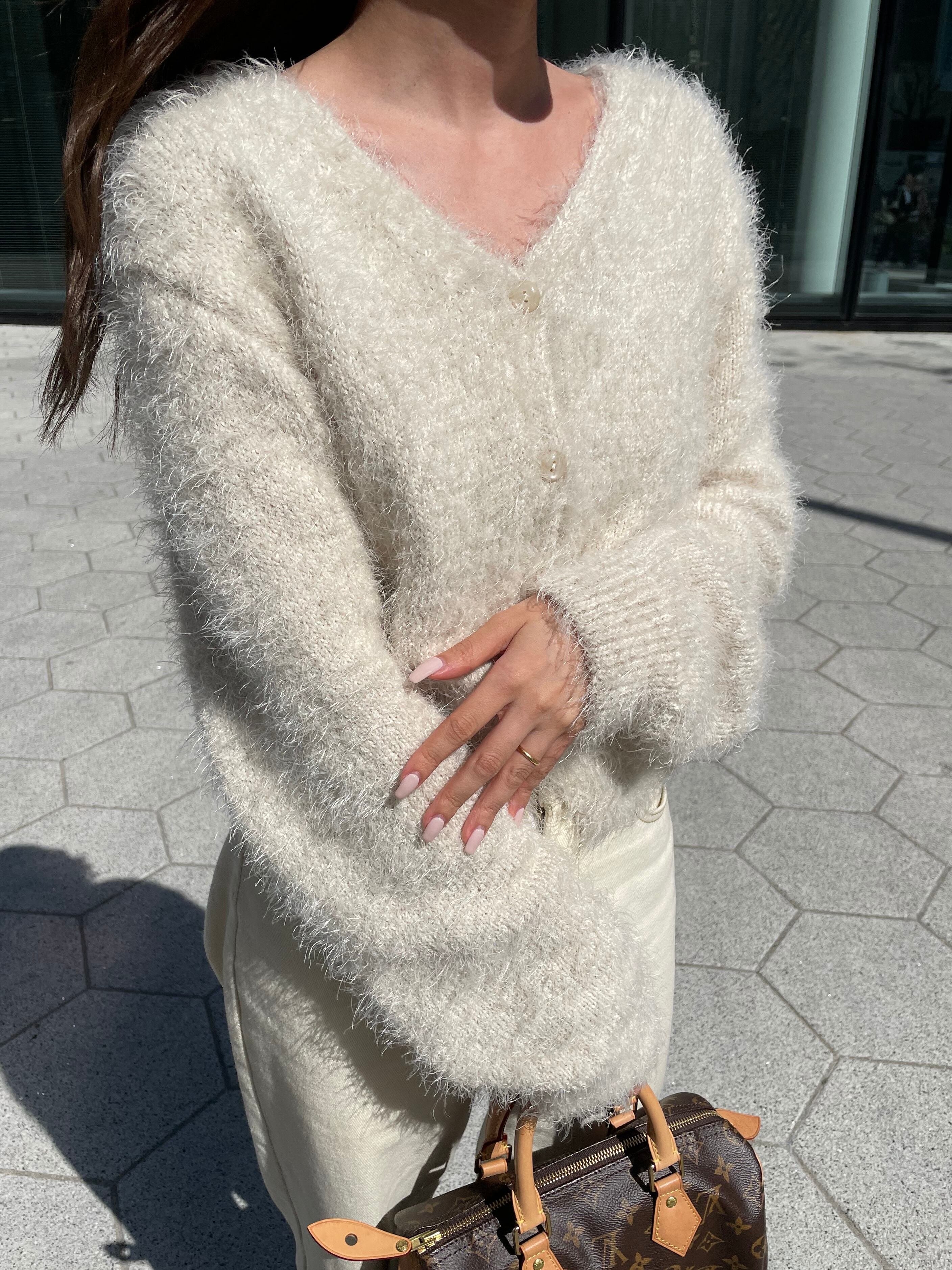 クリームシャギーニットカーディガン.1387