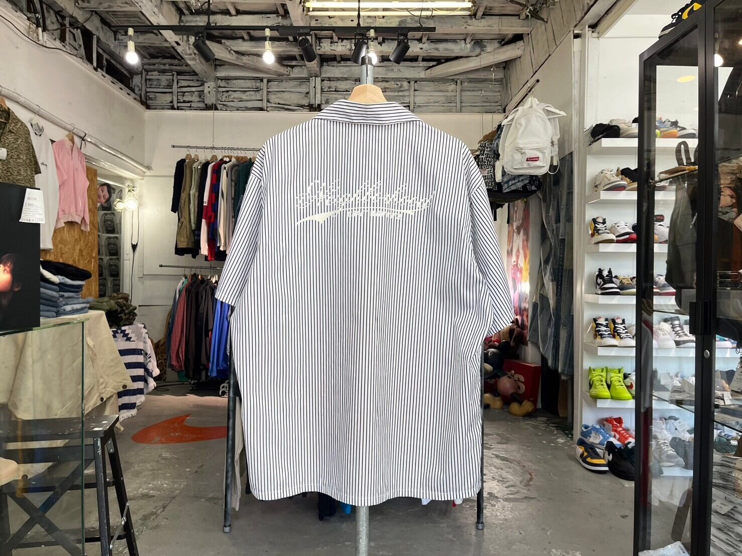 NEIGHBORHOOD STRIPE WORK SHIRT SS WHITE LARGE 241TSNH-SHM03 03515 