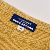 90s BURBERRY LONDON BLUE LABEL バーバリー ブルーレーベル コットン 七分袖 ニット セーター 38/イエロー レディース 三陽商会 ビンテージ