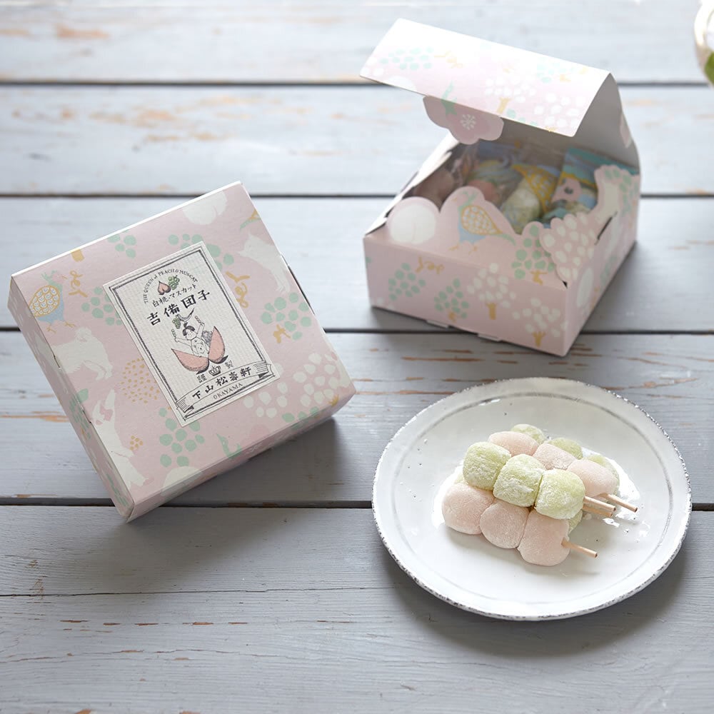 白桃・マスカット串吉備団子8串入 | つるの玉子本舗