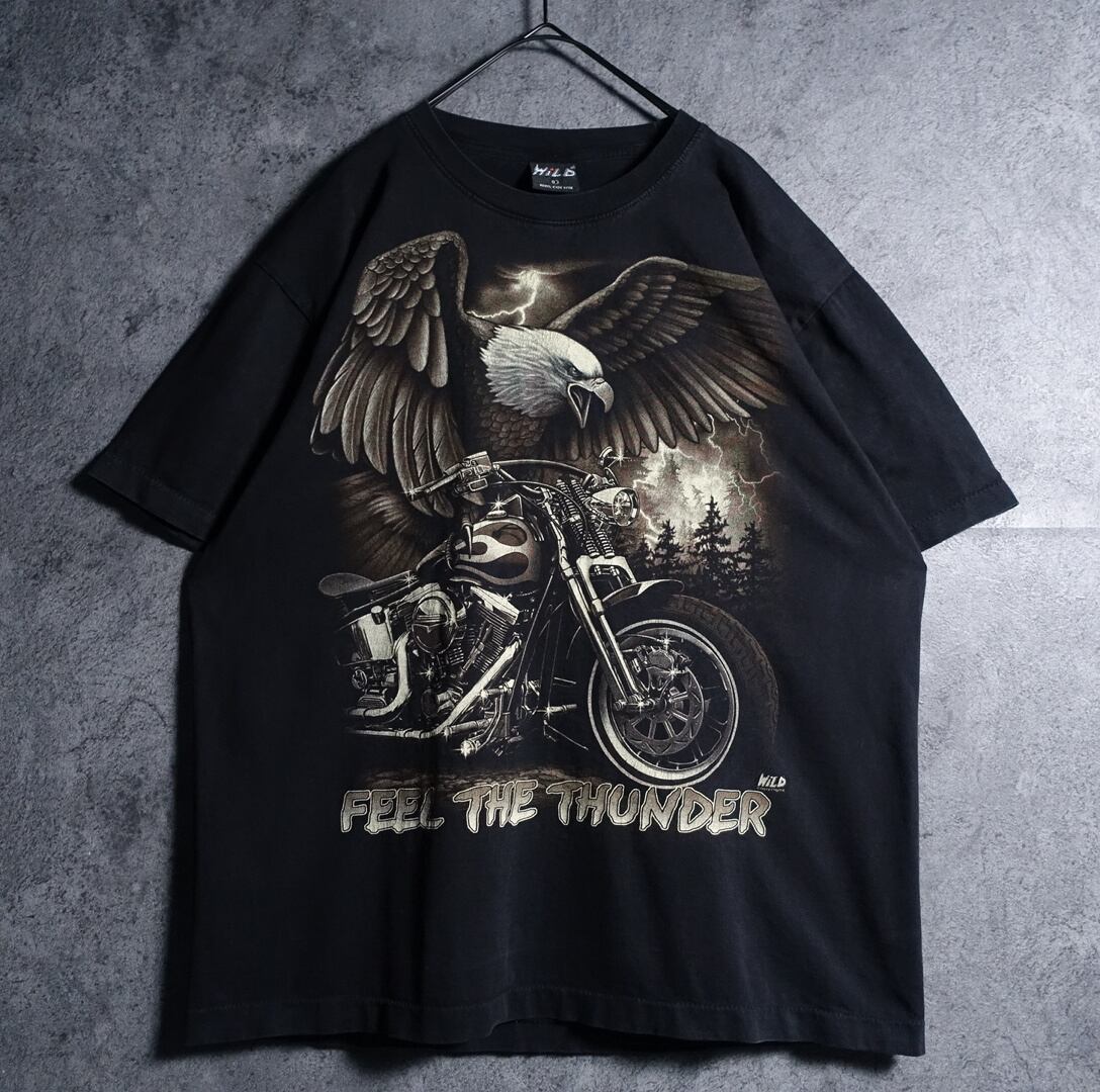 90s “WiLD” Black Hawk & Bike Double Sided Print T-shirt