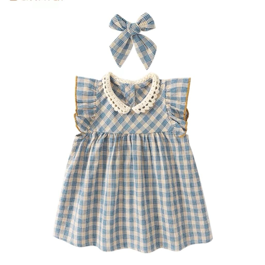 【80-130cm】襟付きチェック柄ノースリーブワンピース