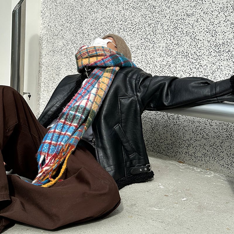 R1DGEマルチチェック柄フリンジマフラー | mblueshop