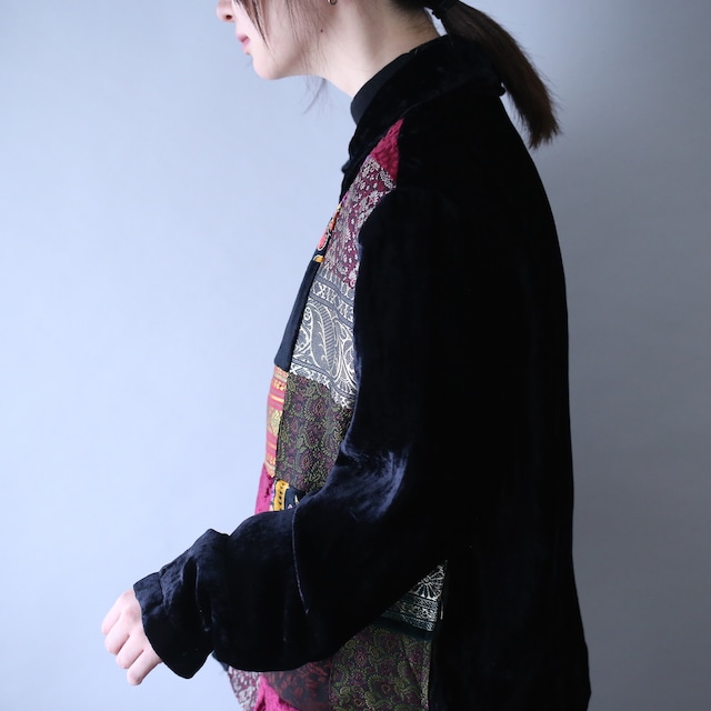 multi pattern panel switchig design box silhouette shirt jacket