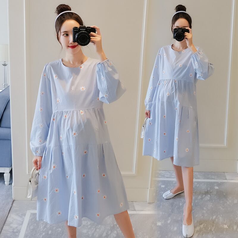 【新作】【送料無料】 1721＃花刺繍コットンマタニティドレス秋の長袖ゆったりとした服妊娠中の女性甘い妊娠中のドレス ロング 大人ガーリー スウィート キュート カジュアル オータム 秋物 花柄 AL expec45939054481