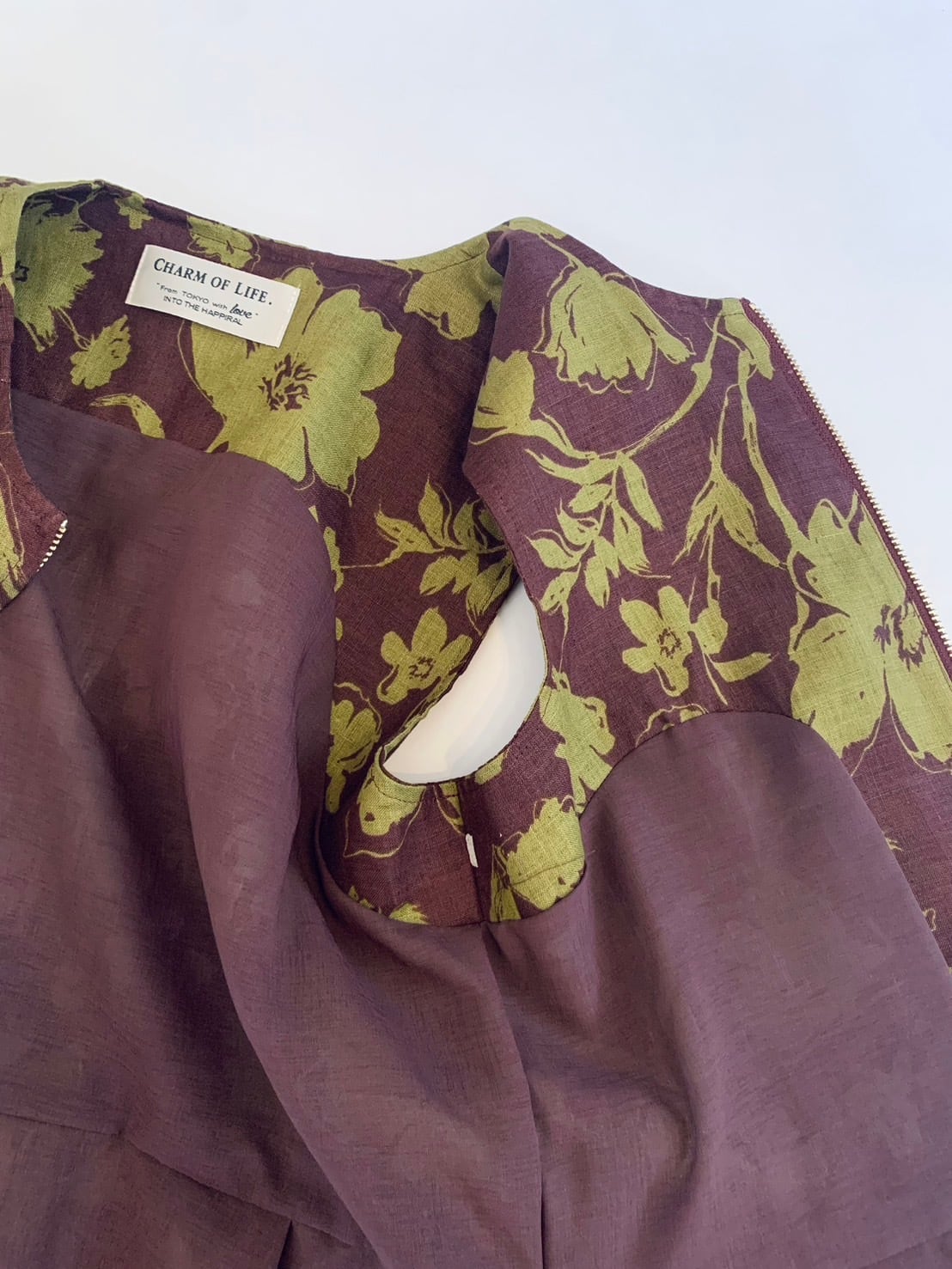 【日本製】2Way Playfulワンピース　3Dポケット 麻Ptブラウンベース