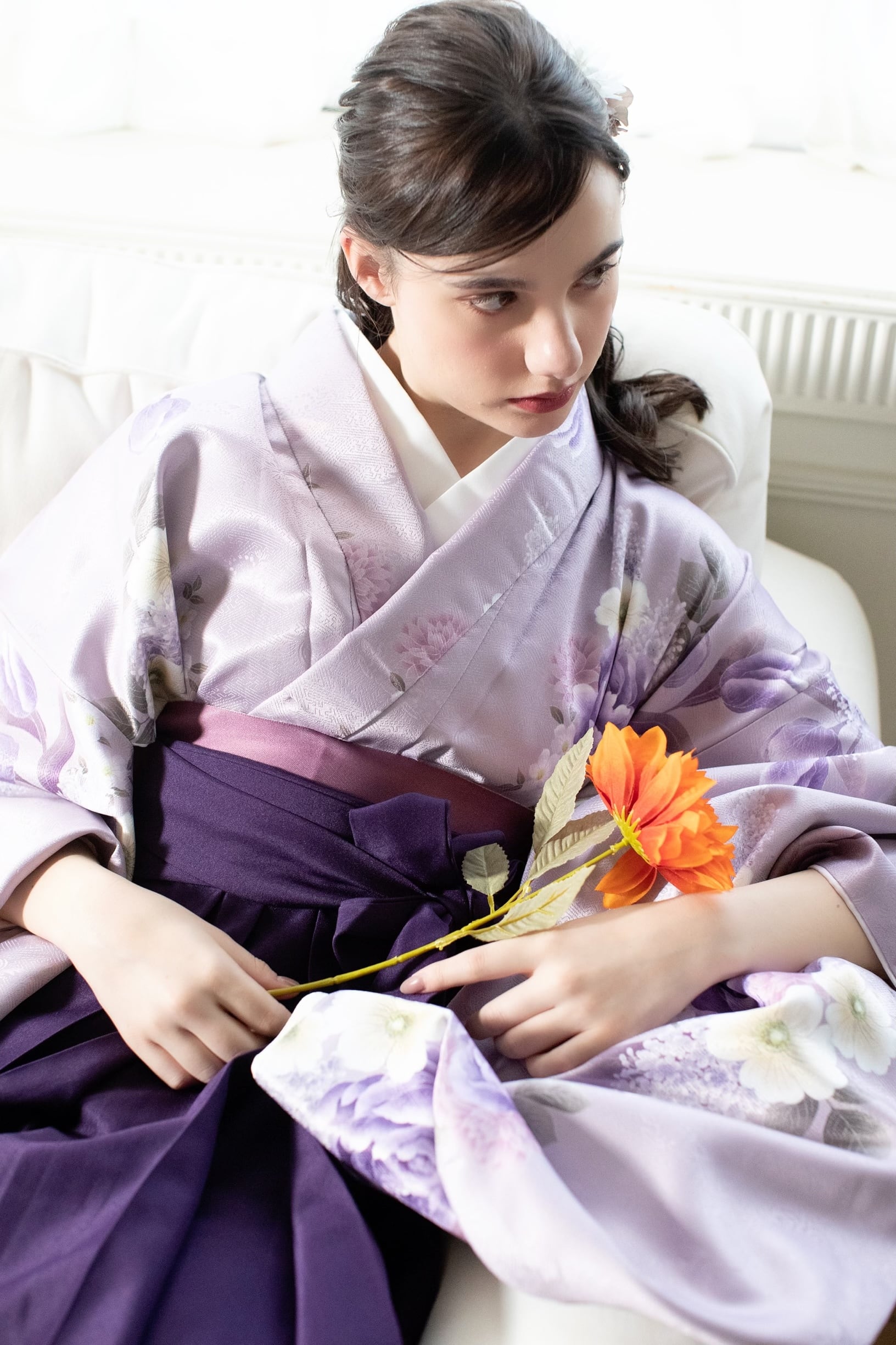 Kimono Sienne 卒業式袴3点セット 紫 袴 二尺袖着物 袴 卒業式