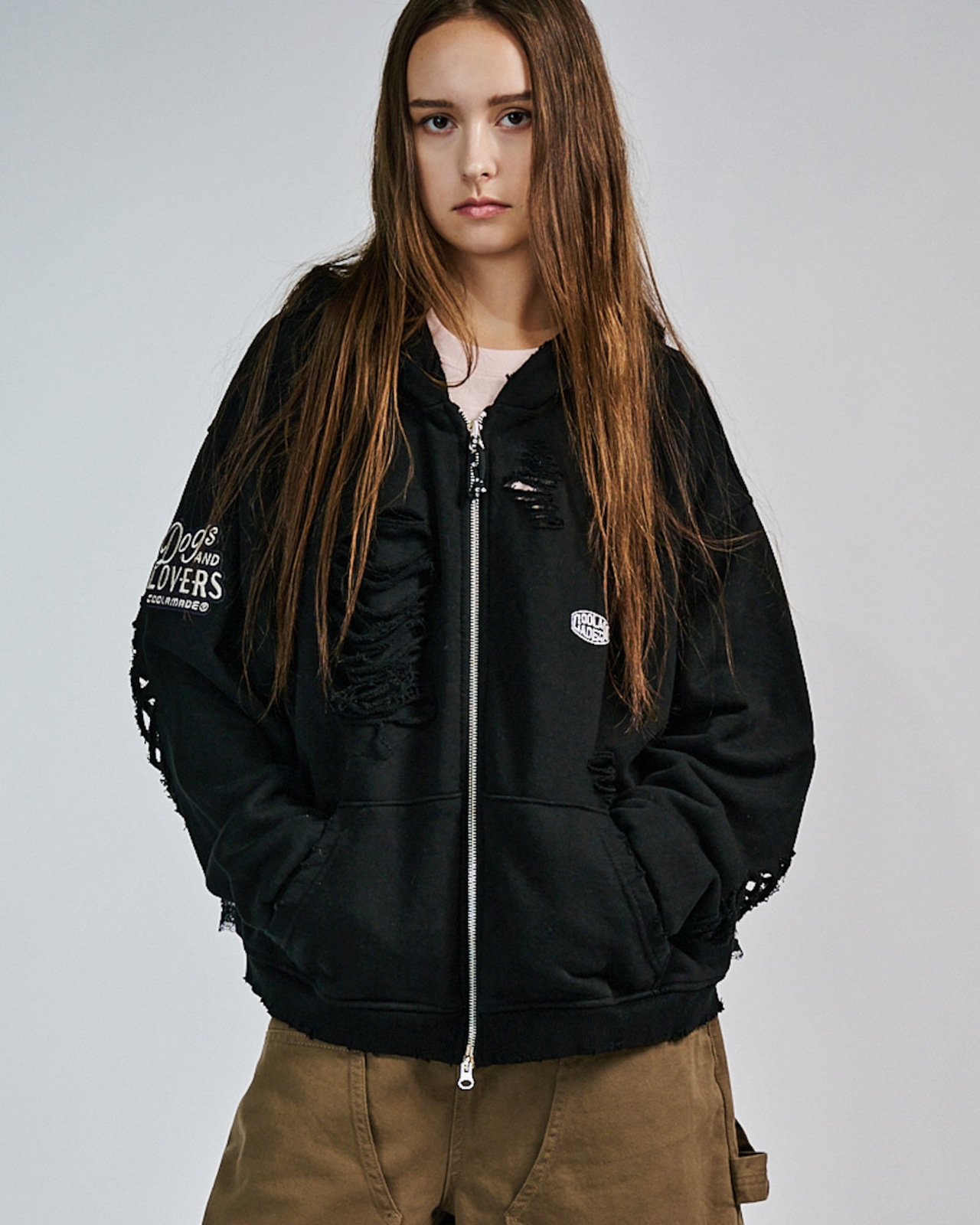レースバックダメージフーディー (GRAY) CQ-49084