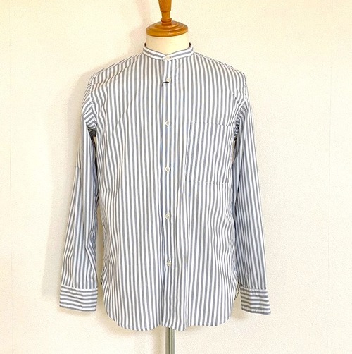 Stripe Band Collar L/S Shirts　Gray × White