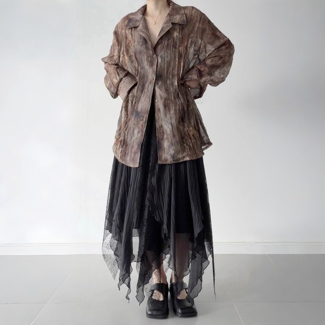 Sheer marble open collar shirt C1500