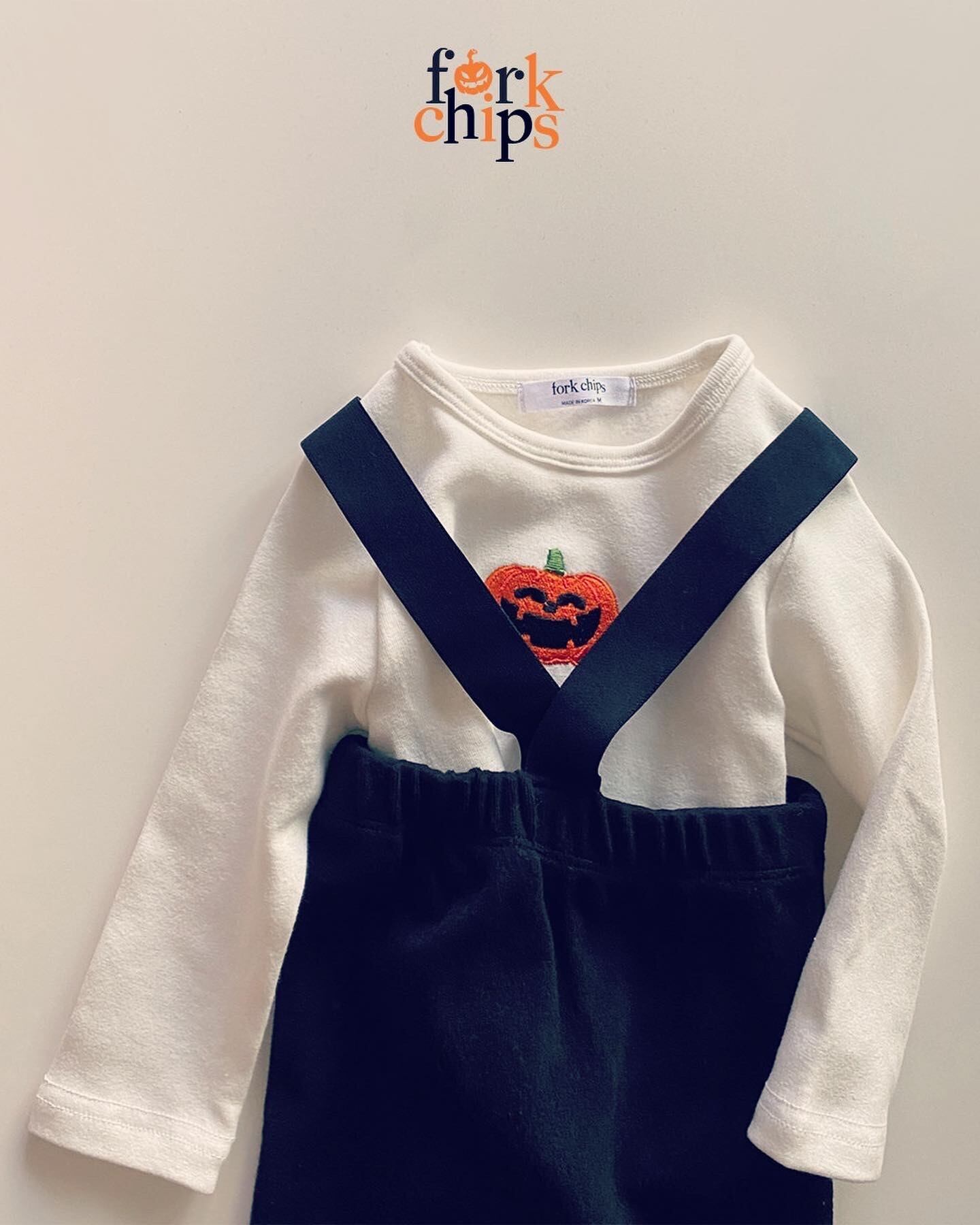 【即納】ハロウィン　パンプキン刺繍セット(上下2点)