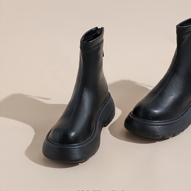 back zip leather ankle boots　J00250