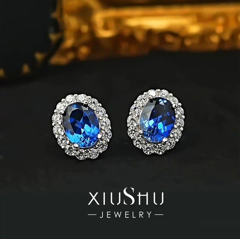 2カラット 人工サファイア オーバル 高炭素ダイヤモンド キラキラ