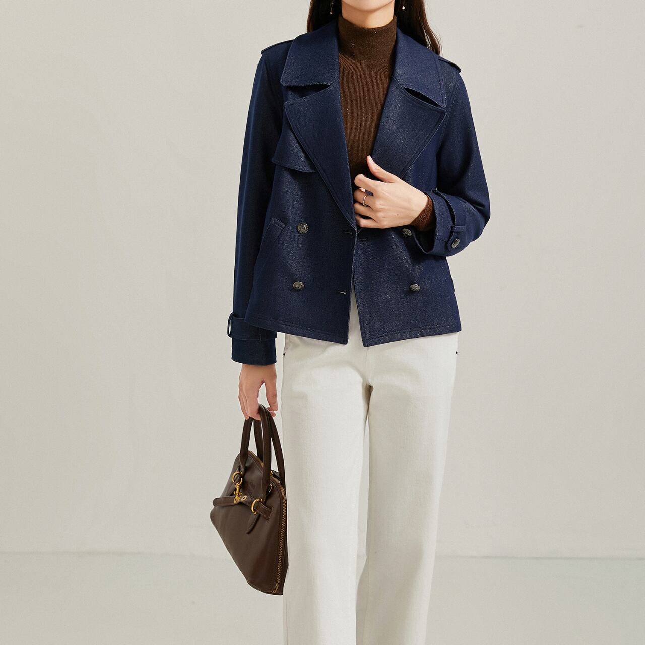 ダブルブレストショート丈デニム調ジャケット JC0204