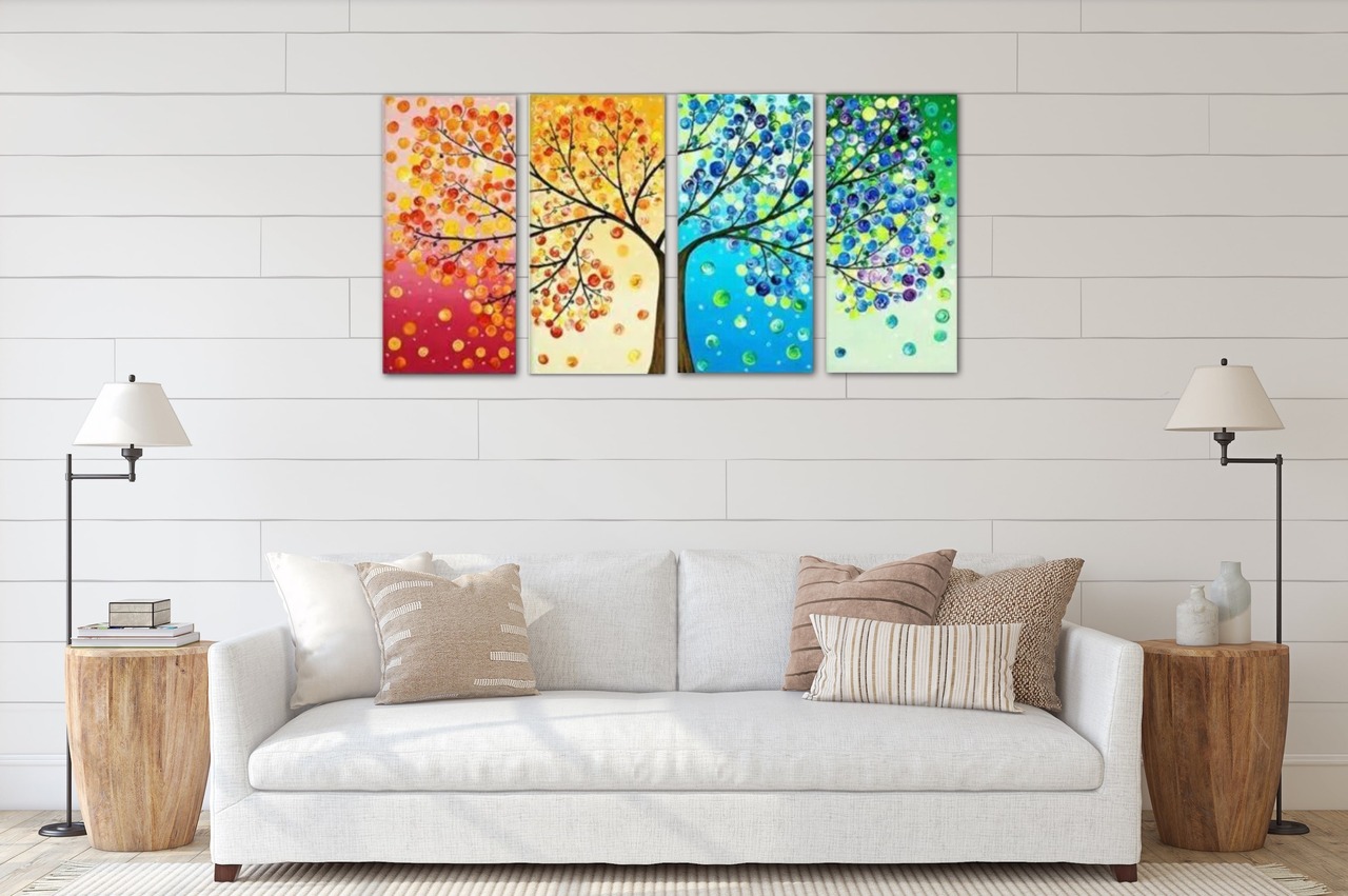 絵画/アートパネル/インテリア/モダン/北欧/おしゃれ/四季/風水 アートパネル 4枚セット