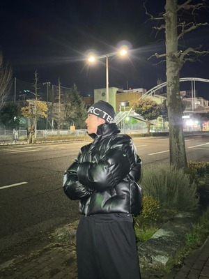 Cropped Leather Puffer Jacket(Black)