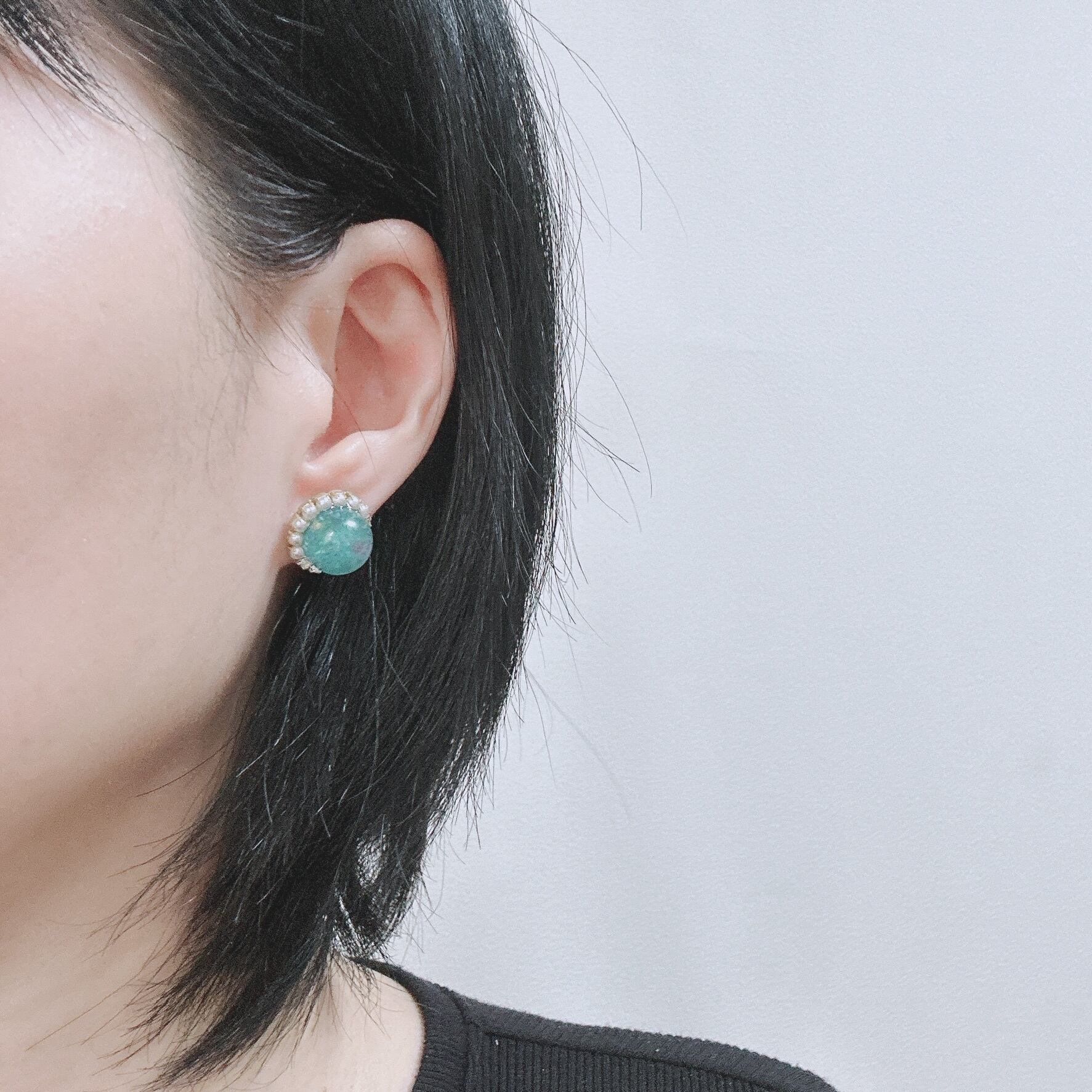 yumeno 】Sphere Sparkle ジュエリーNo．1 ブルーグリーンイヤリング/ピアス ─LeeKa Jewelry