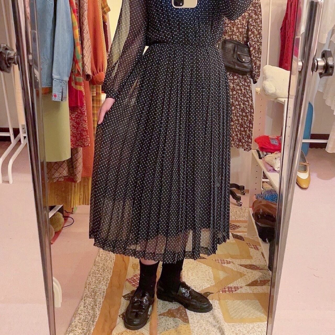 white dot pleats sheer one-piece