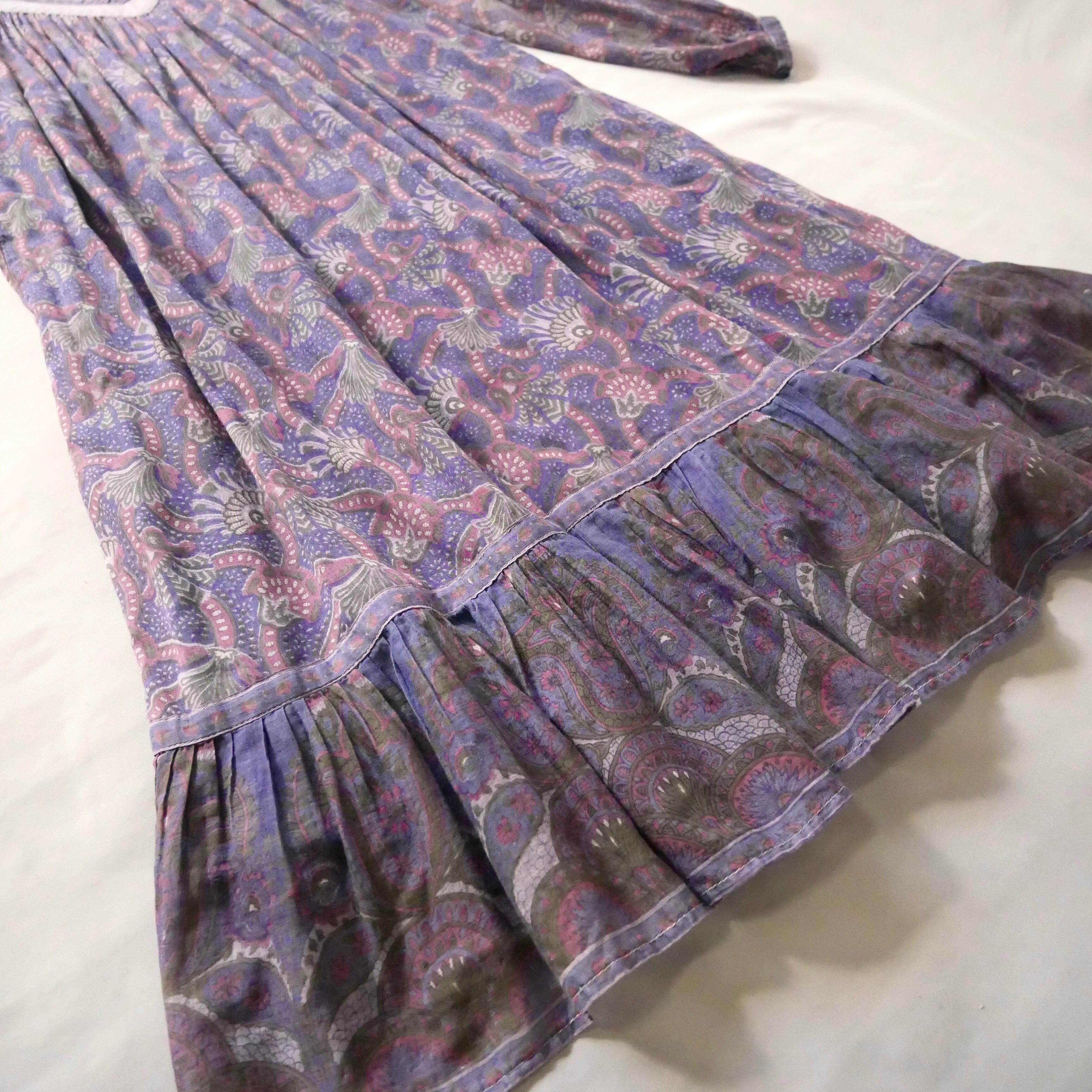 70s vintage madein Indian cotton purple onepiece 70年代