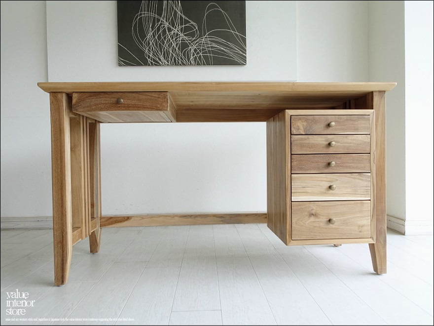 チーク無垢材 デスクboiz 片袖机 学習机 パソコンデスク 事務机 PCデスク ナチュラル 無垢材家具 W130cm 世界三大銘木