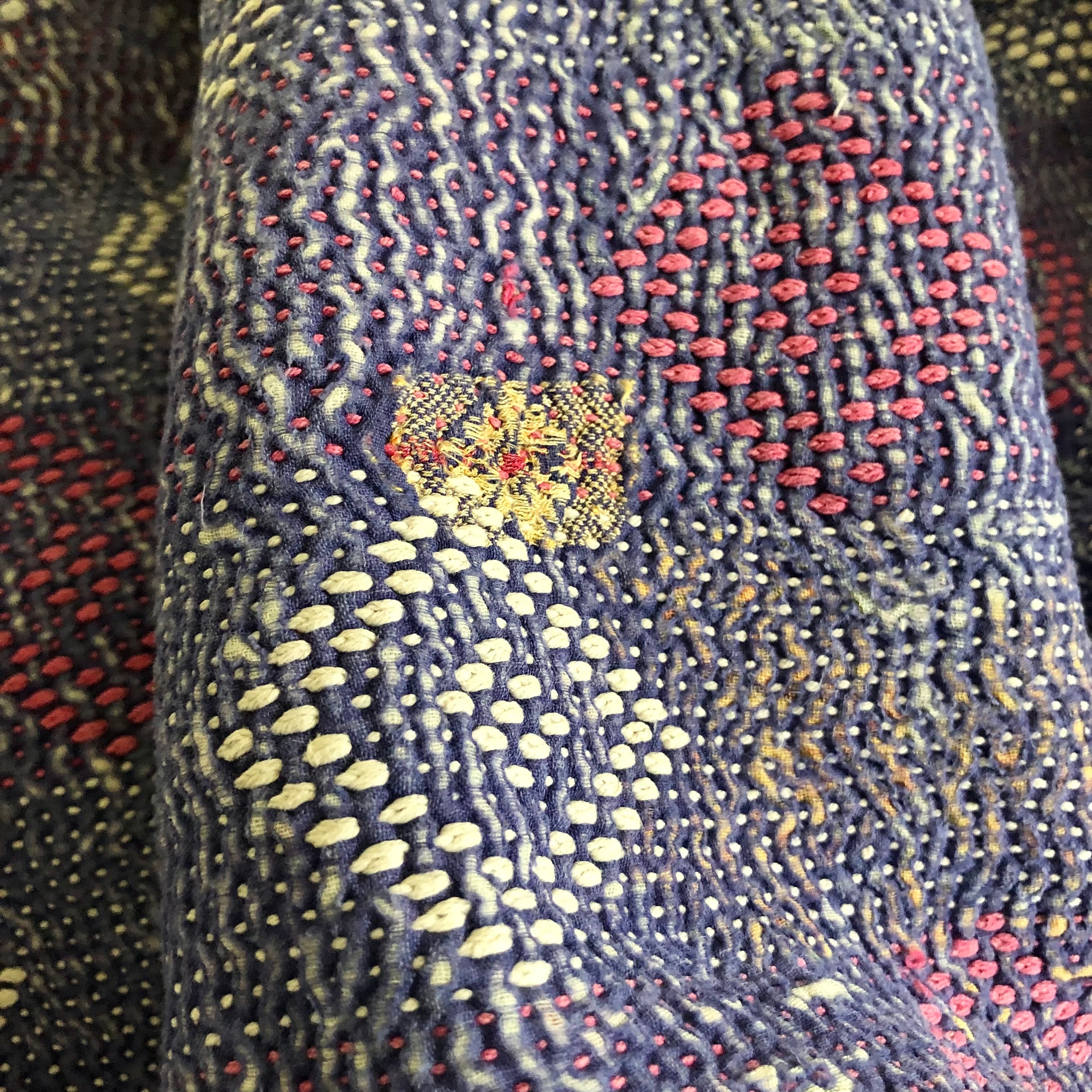 ヴィンテージラリーキルト#123 刺し子 ダイヤ柄 インド綿 刺繍布 襤褸
