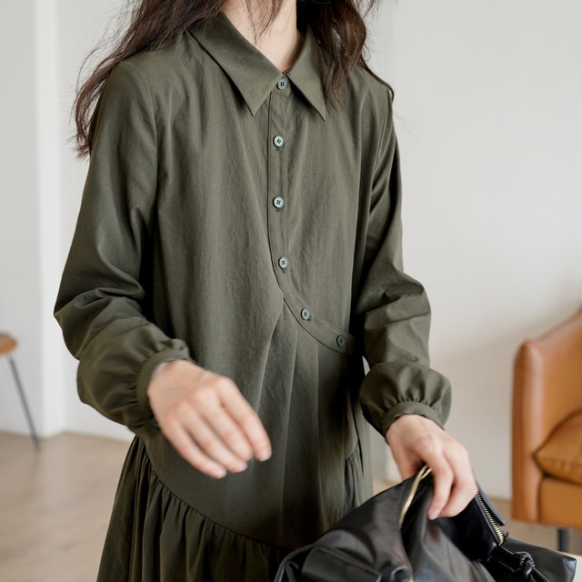 button curve shirt one-piece L0025