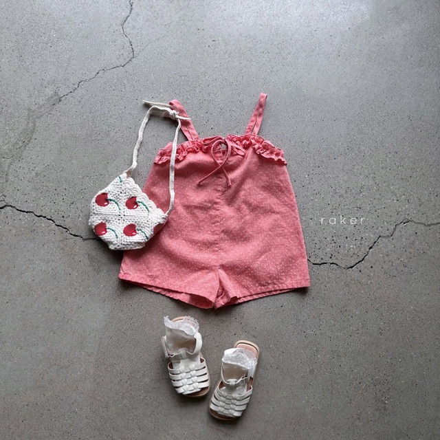【取寄】raker｜ruffle strap sleeveless jumpsuit (strawberry)｜ラッフルストラップノースリーブジャンプスーツ（ストロベリー）｜XS-L｜kids｜26 summer 2nd
