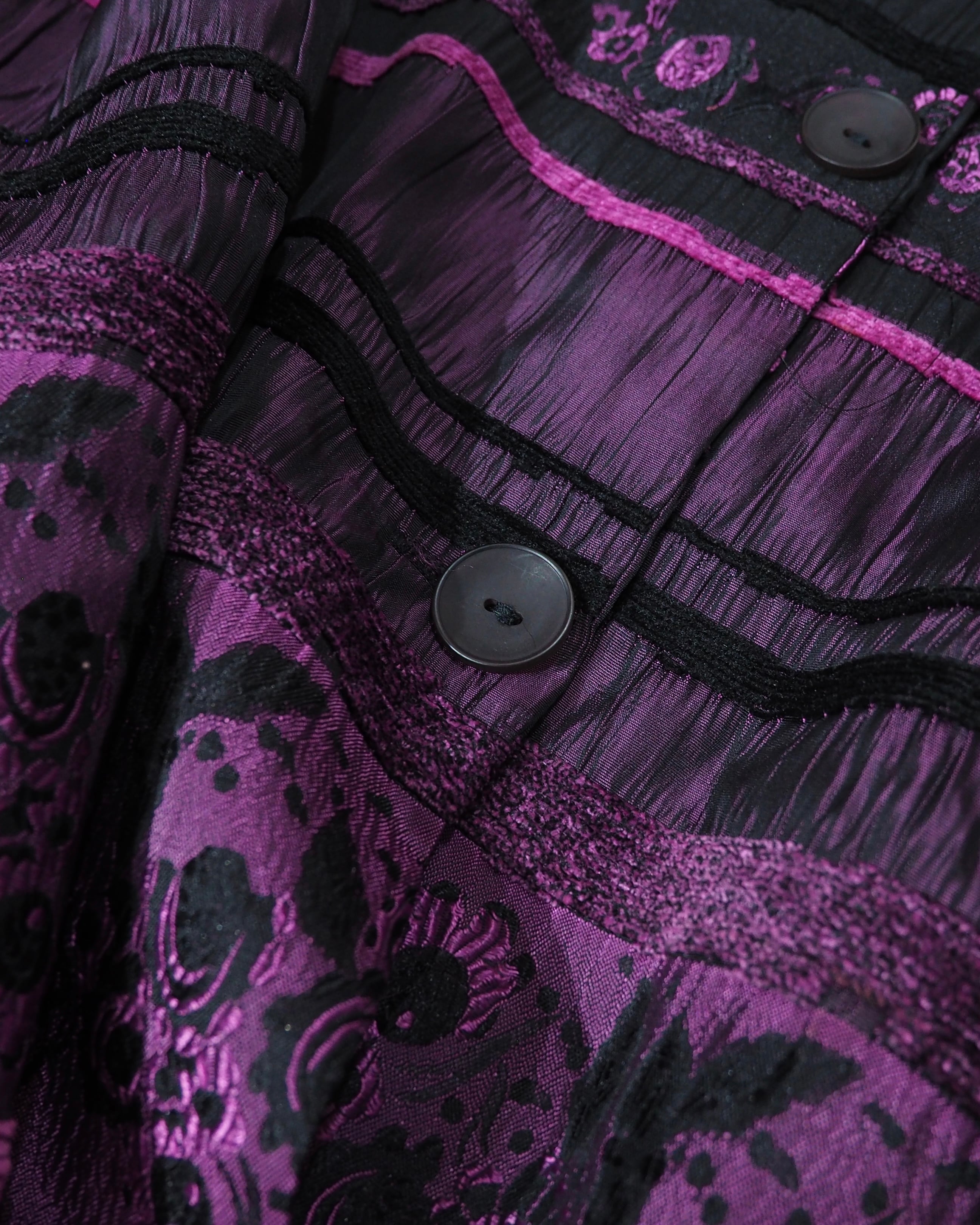 1990s Bewitching Dark purple velours × pleats Switching vintage loose jacket