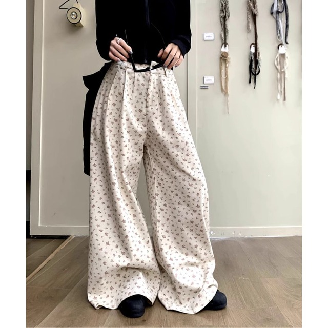 floral casual wideleg pants