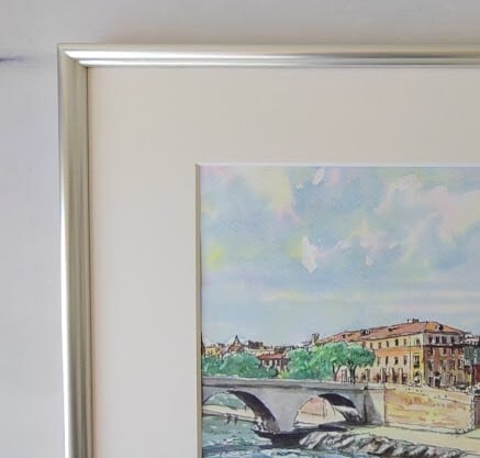 川勝茂弘「 ローマ・テレべ川」（イタリア） 水彩画 額縁外寸53.0x41