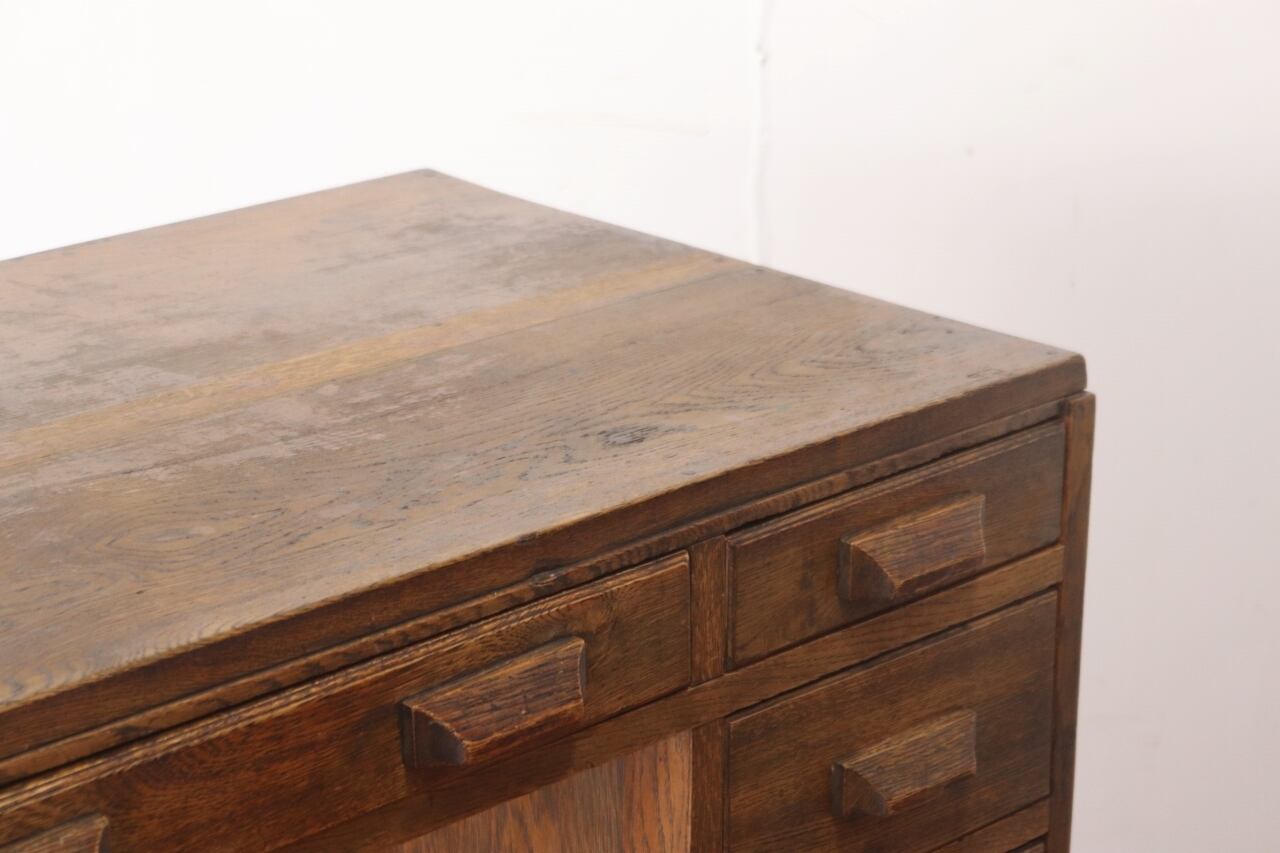 レトロ 片袖デスク 机 書斎 作業台 引き出し 抽斗 5杯 木製 古道具