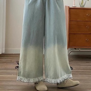 2色／裾レースグラデーションデニムパンツ ・12652