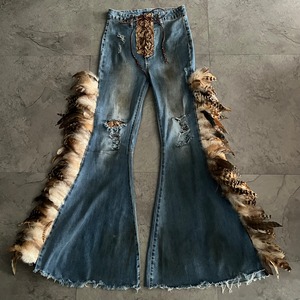 "Unknown"Lace Up Fringe Flare Pants