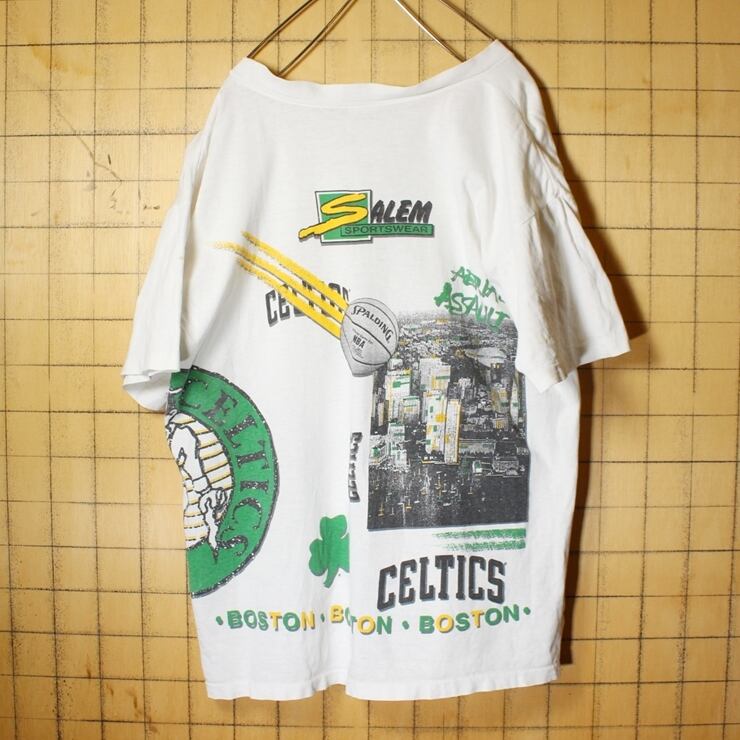 90s SALEM SPORTSWEAR NBA BOSTON CELTICS ボストンセルティックス プリント 半袖 Tシャツ ホワイト メンズL  アメリカ古着　081820aw129