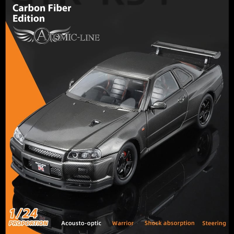 NISSAN スカイライン GT-R R34 ミニカー 1/24 ライト点灯 エンジン