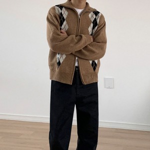 アーガイルジップアップニットカーディガン　MT0080387