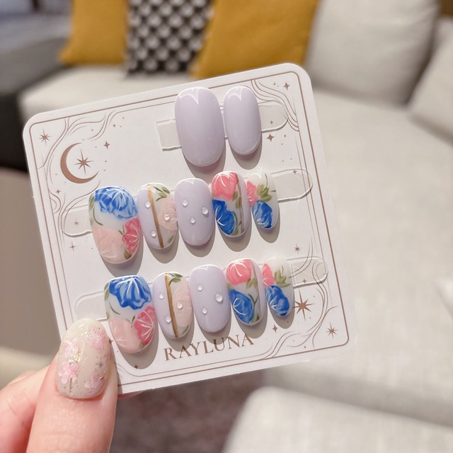 【#544】繰り返し使えるネイルチップ／朝露のアサガオ／XY113