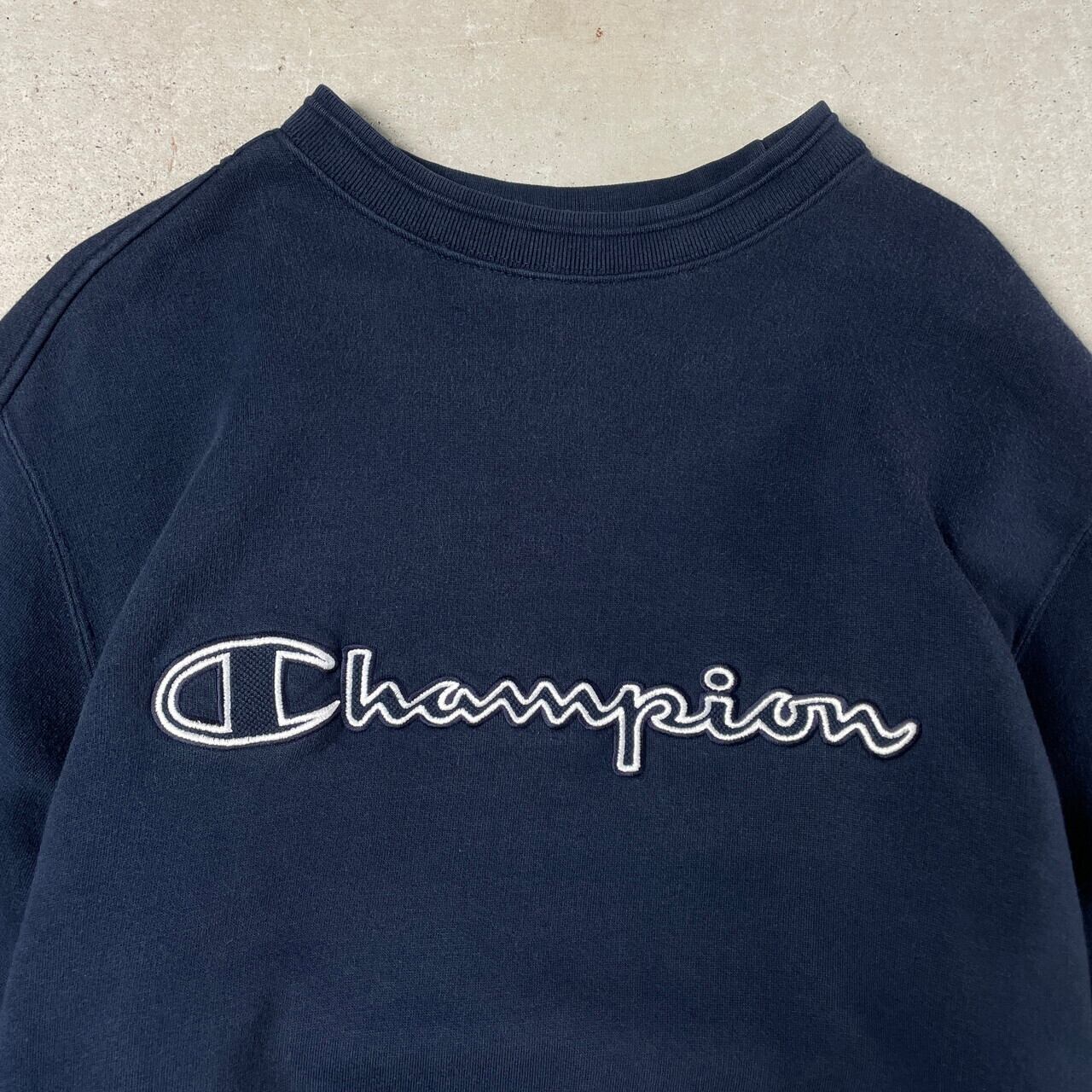 Champion チャンピオン フリース プルオーバー 紺色 刺繍  L