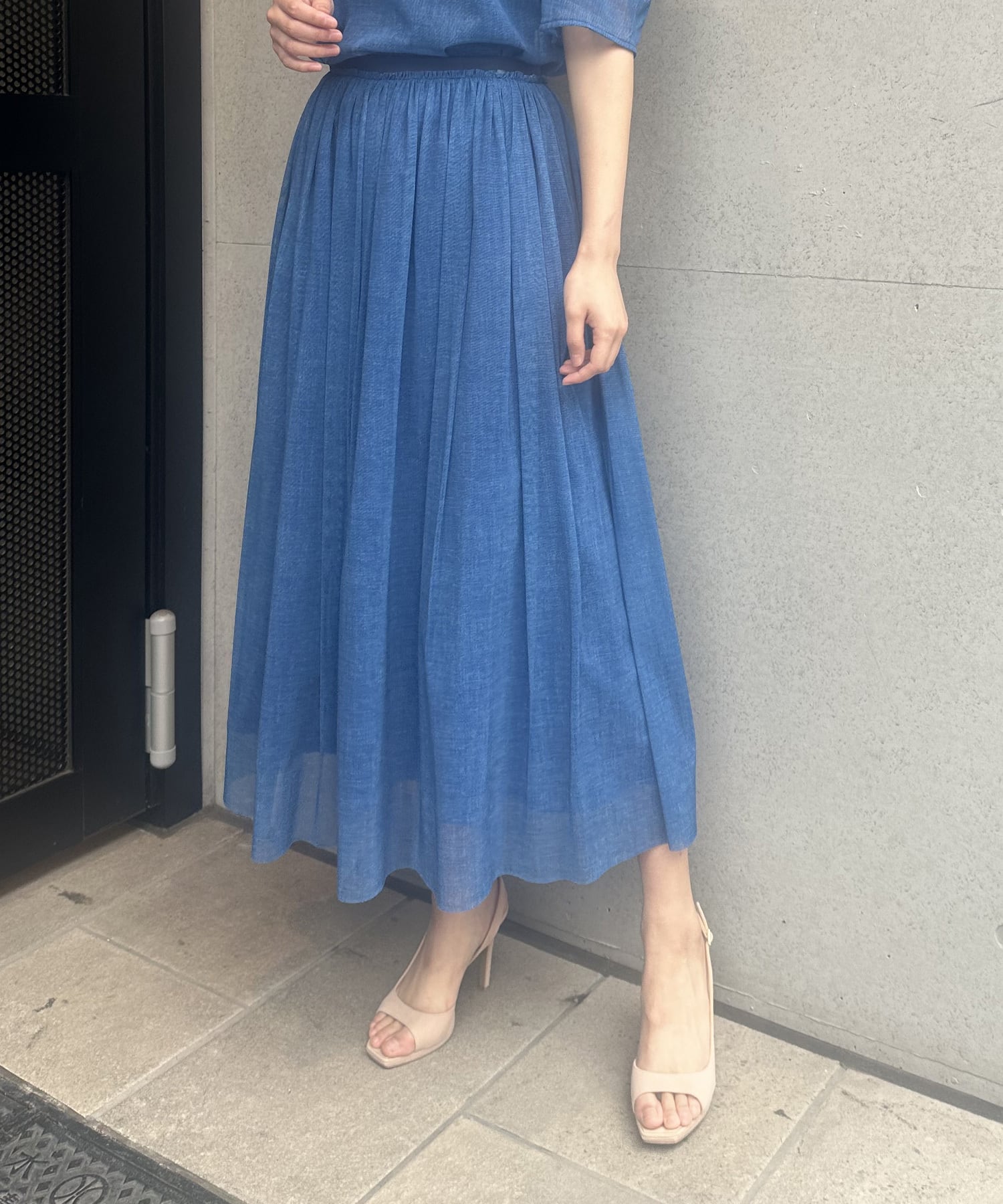 チュールデニムプリントスカート A/サックス 38 | troisiemechaco