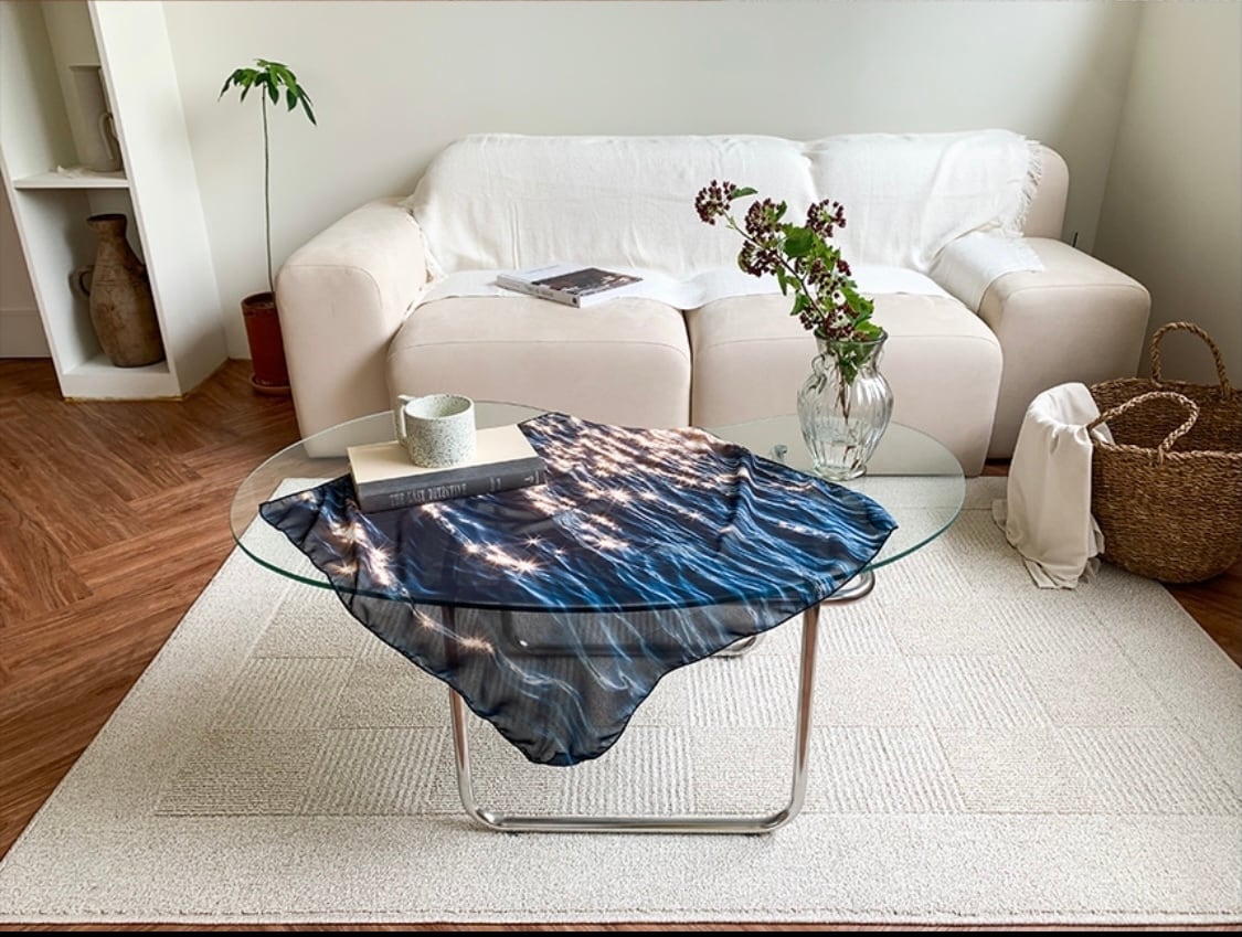 海の波のデザインラグと月夜の海のビニール製マルチクロス 海の波のデザインラグと月夜の海のビニール製マルチクロス