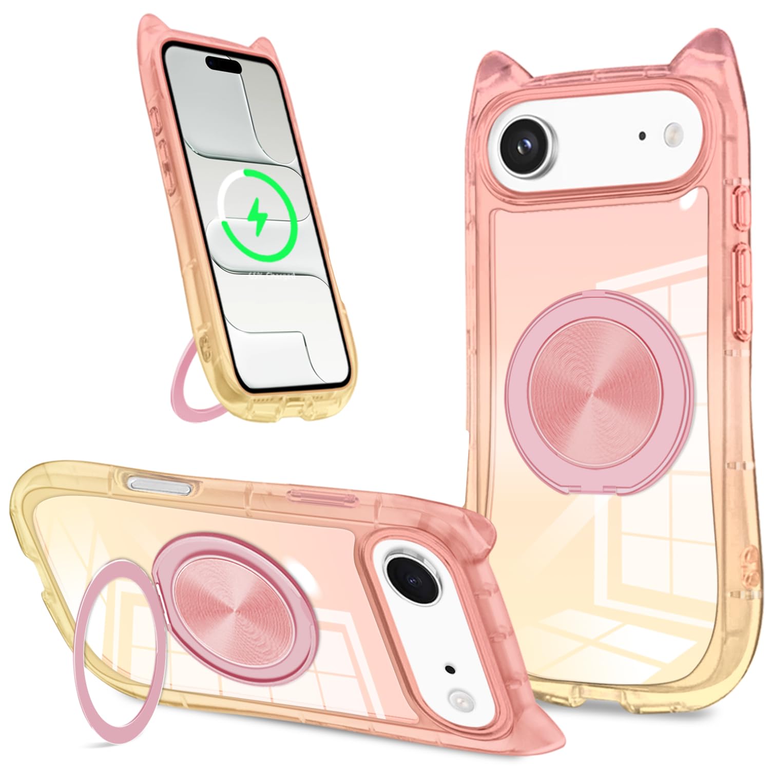 対応 iPhone Air ケース MagSafe対応 猫耳 360度回転スタンド マグネット付き