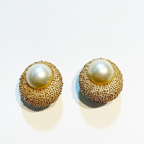 Vintage Trifari Gold Metal & Faux Pearl Earrings