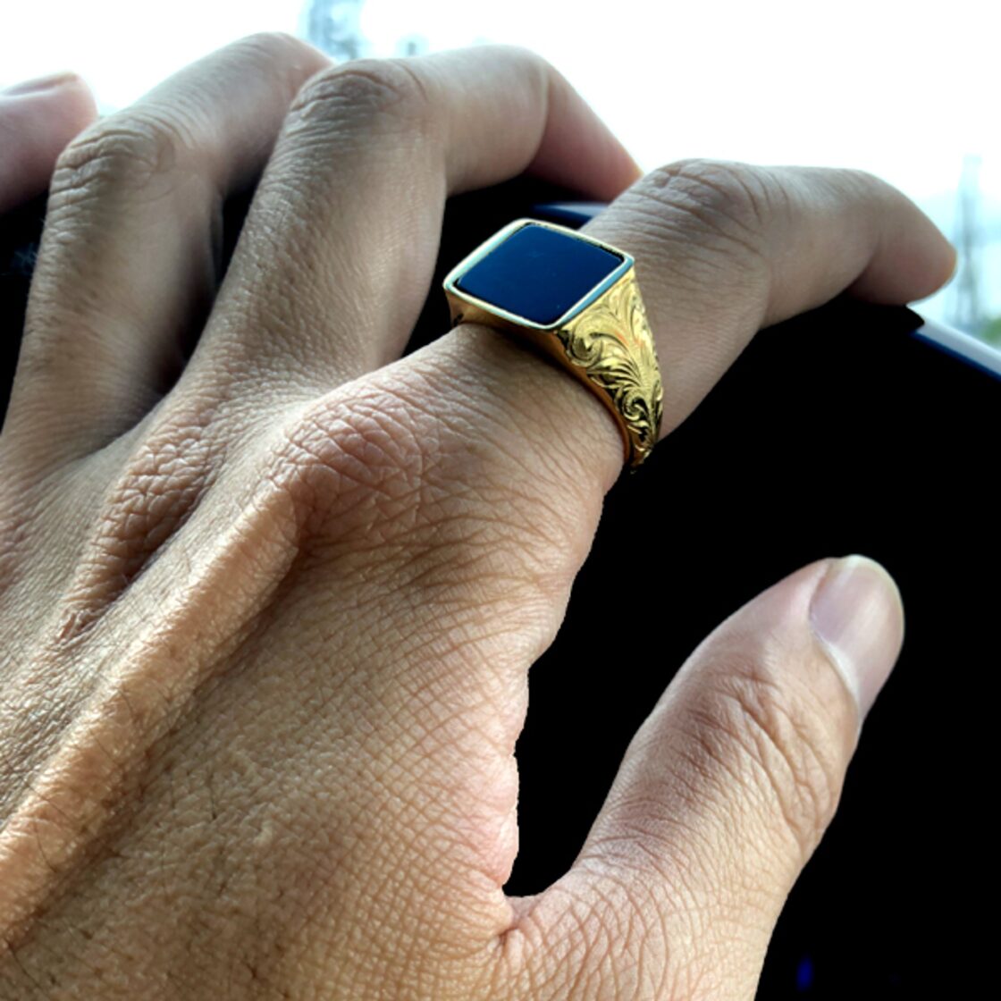 Ring ハワイアンジュエリー 天然石 ブラックオニキス ホワイト 