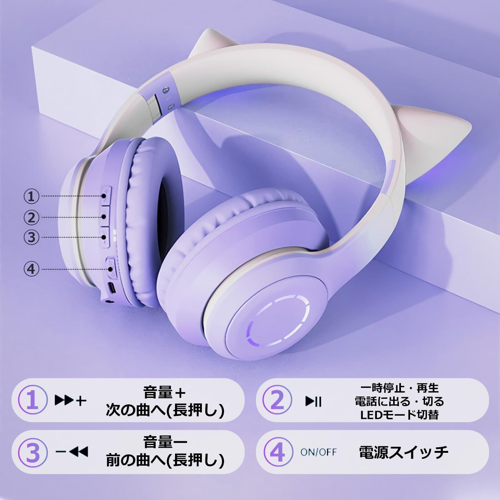 WANCHIY 猫耳ヘッドホン オーバーイヤー ゲーミングヘッドセット