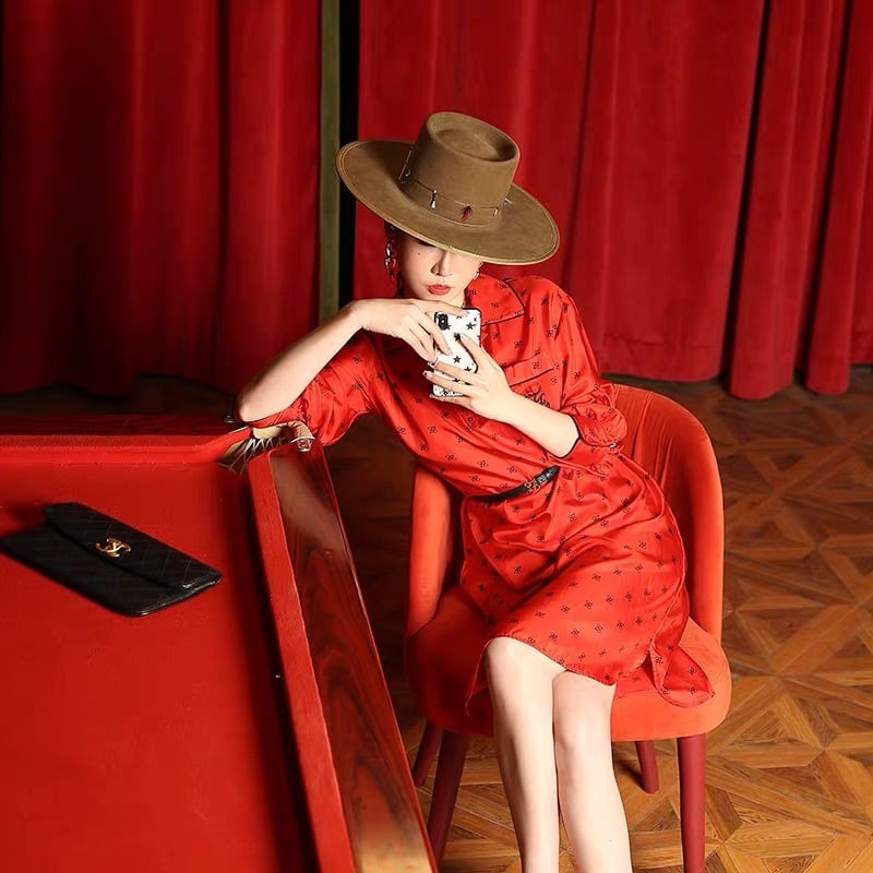 赤 シャツ ワンピース ブラウス レッド | LOVEYsmileSHOP