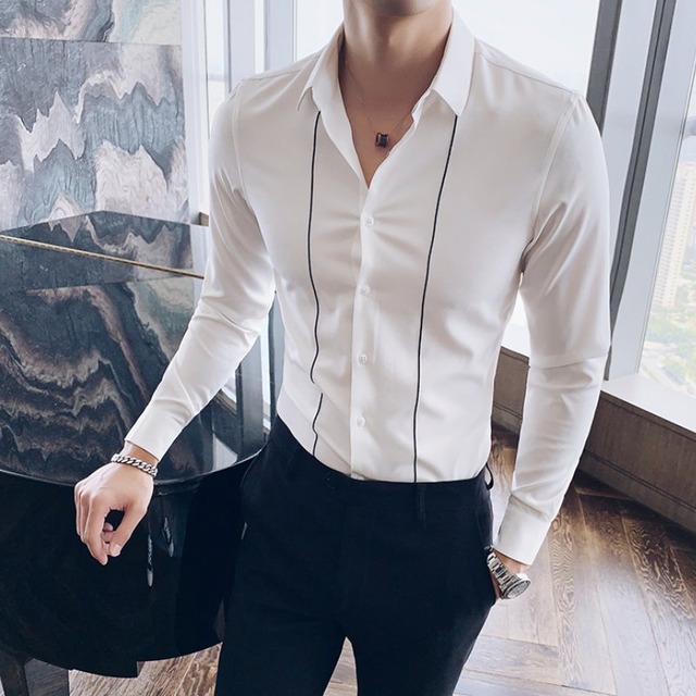 バイカラーライン　ビジネスカジュアル長袖シャツ　２カラー　A1509