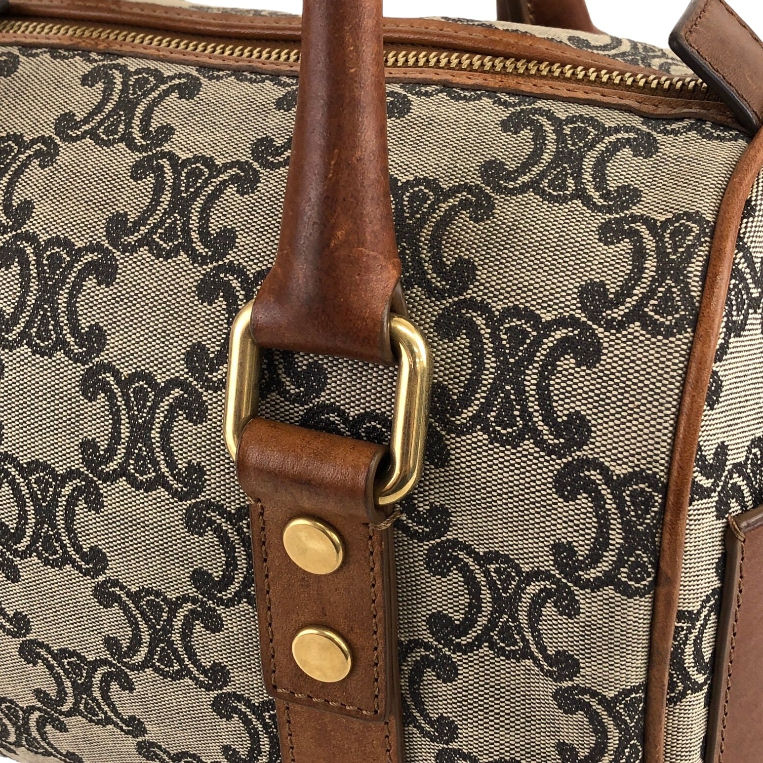 CELINE セリーヌ マカダム ハンドバッグ グレー キャンバス レザー